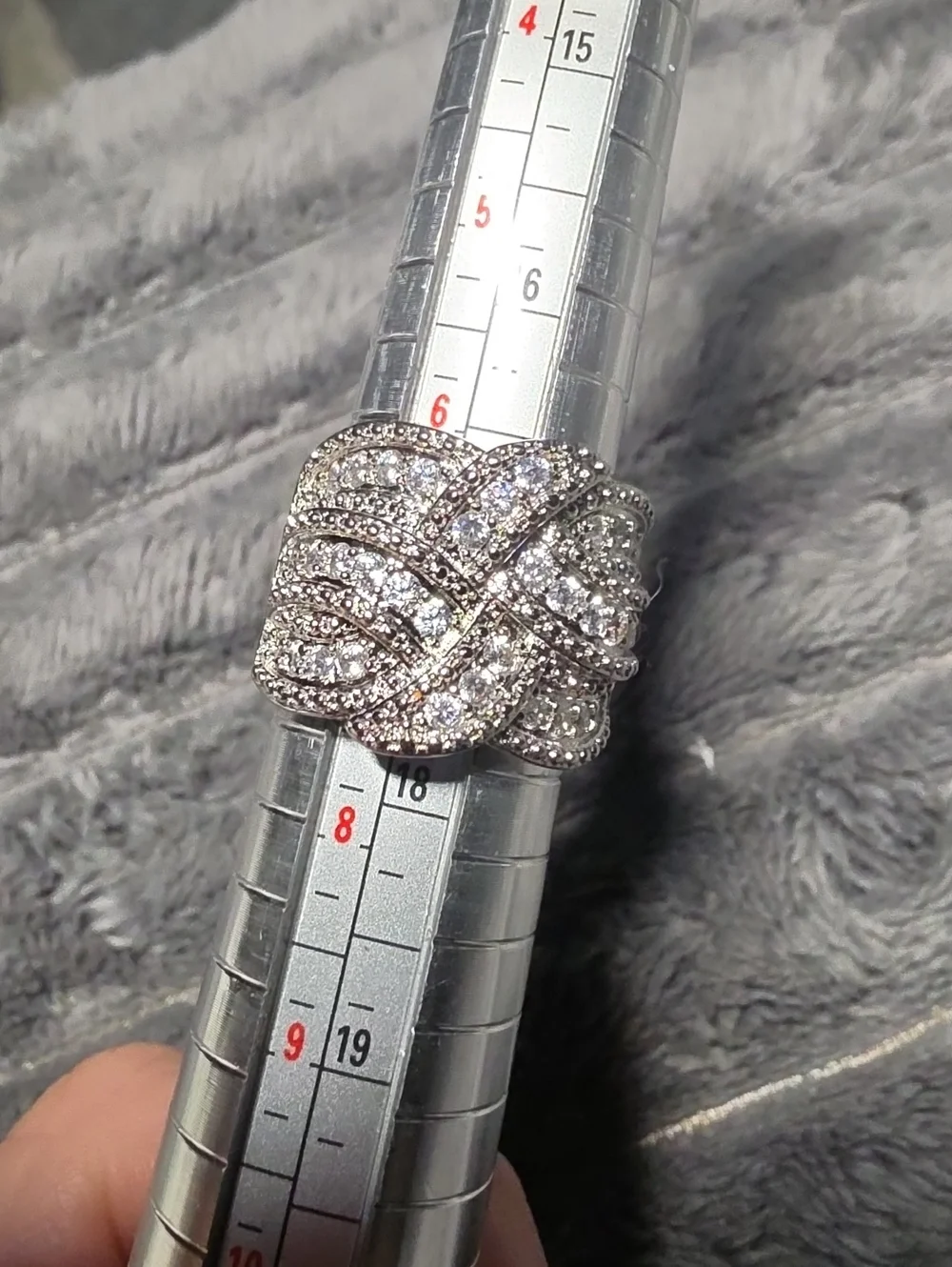Silver-Tone Crystal Knot Statement Ring